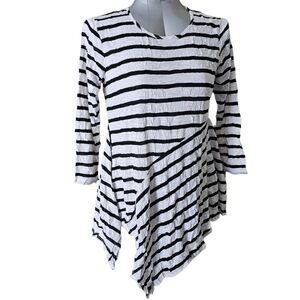 Vecceli Italy Women's Asymmetrical Striped Tunic Top Black White Size M Women's
